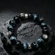 The Restart Shield: Silver Sheen Obsidian & Blue Tiger's Eye Bracelet - 10mm