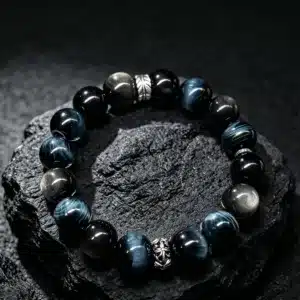 主图1 The Restart Shield: Silver Sheen Obsidian & Blue Tiger's Eye Bracelet