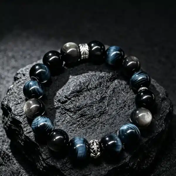 The Restart Shield: Silver Sheen Obsidian & Blue Tiger's Eye Bracelet