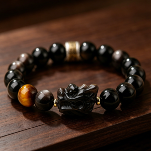 Silver Obsidian PiXiu Fortune Bracelet
