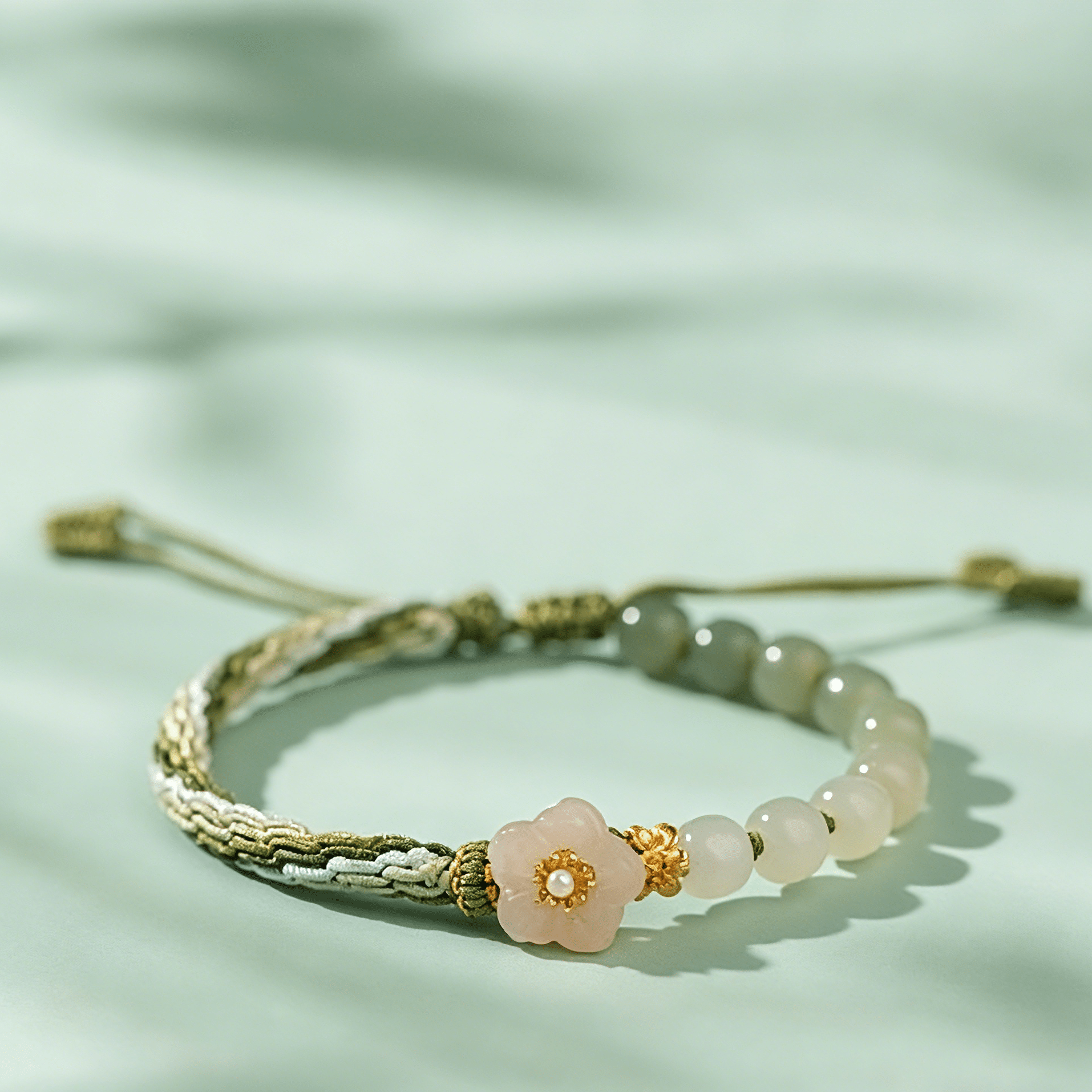 Natural Gradient Hetian Jade Handwoven Samsara Knot Bracelet