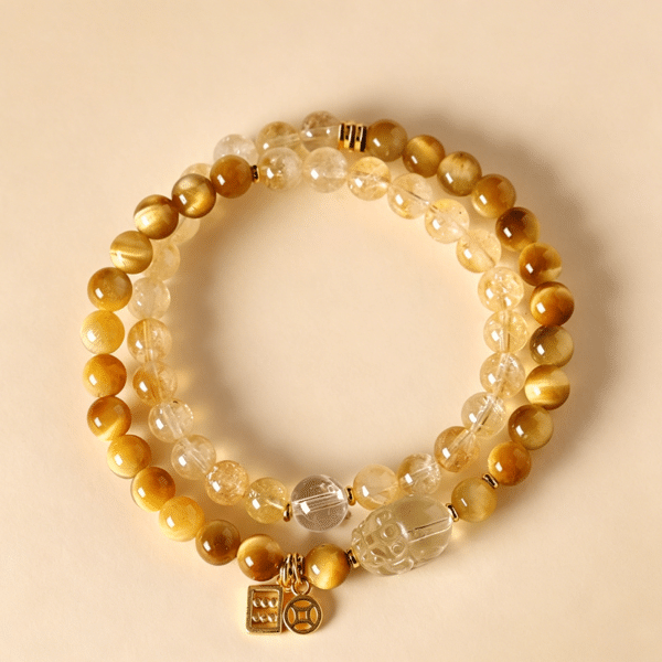 主图1-sku6mm Double Wrap Yellow Tiger's Eye & Citrine Pixiu Bracelet