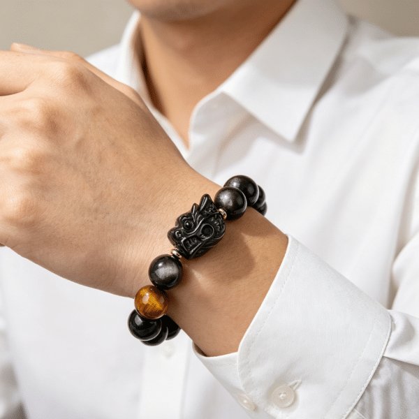 Silver Obsidian PiXiu Fortune Bracelet