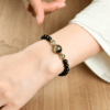 Natural Obsidian & Green Phantom Quartz Bracelet