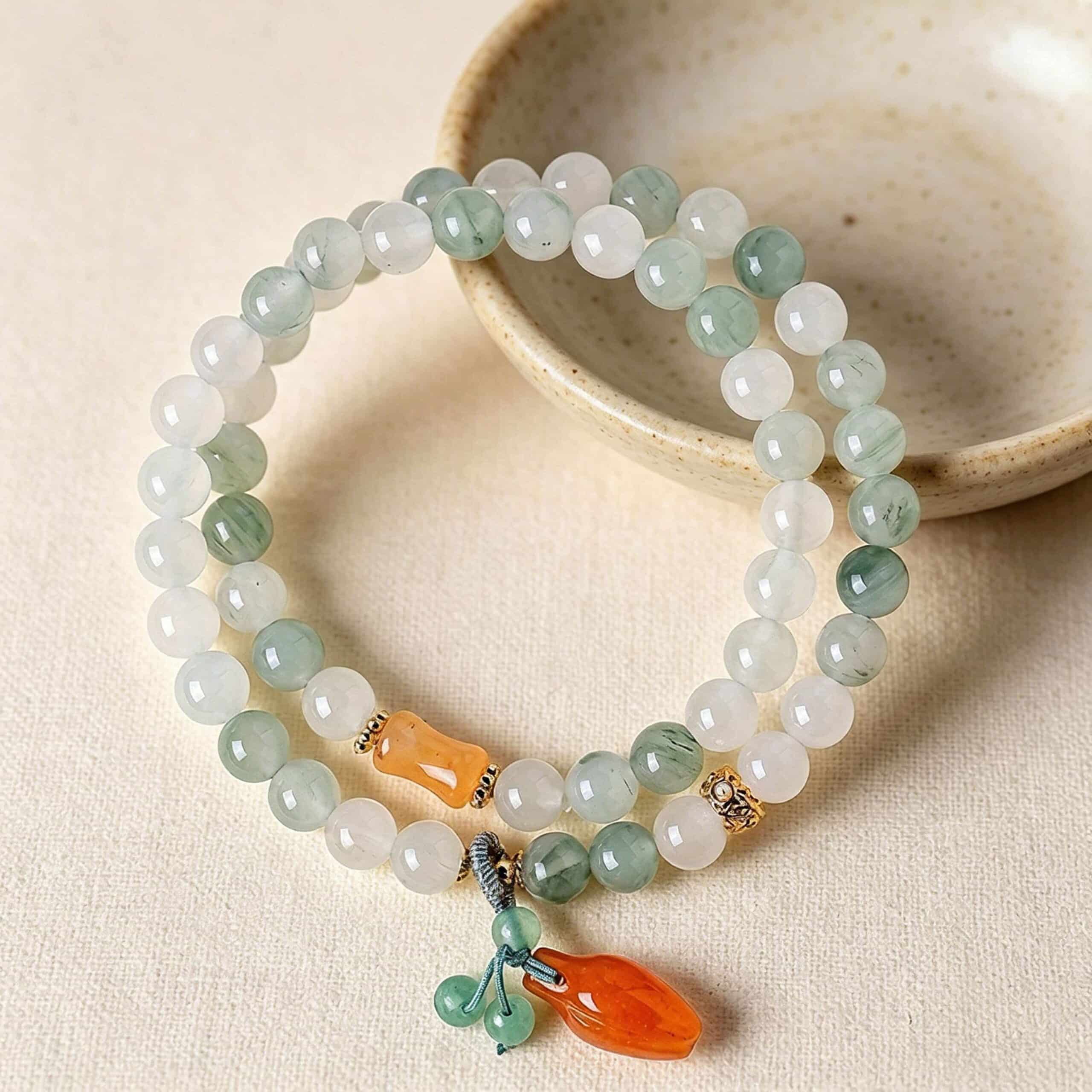The Mountain Calm: Natural Tianshan Green Jade Beaded Bracelet