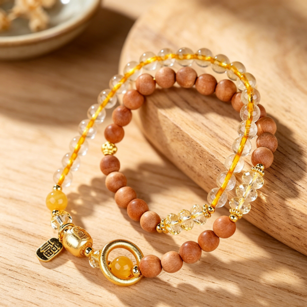 主图2 The Abundance Calm: Lao shan Sandalwood & Citrine "Fu" Fortune Bracelet
