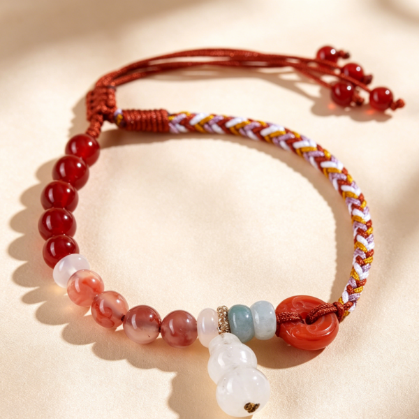 Lucky Gourd Braided Bracelet | South Red Agate & White Chalcedony