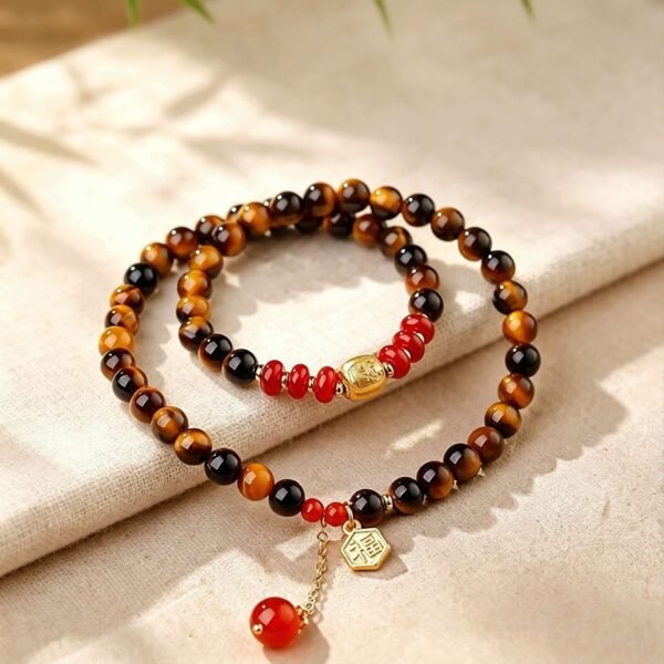 Tiger's Eye & Red Agate Double Wrap Bracelet