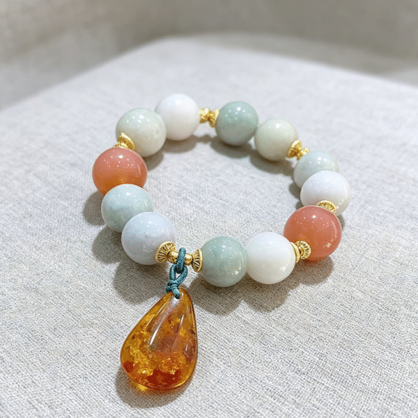 The Calm Glow: Multi-Tone Agate & Natural Amber Teardrop Bracelet