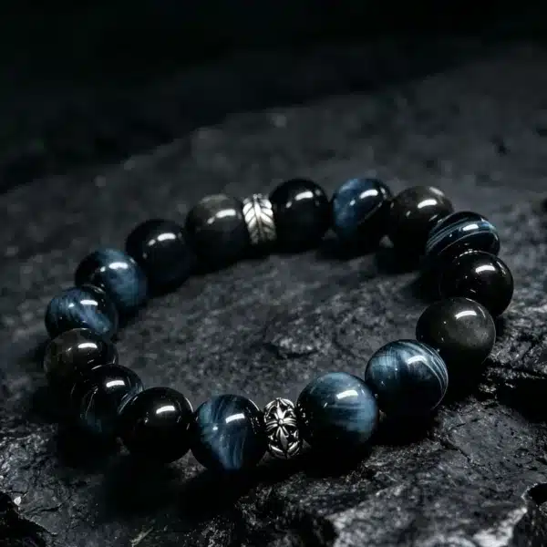 The Restart Shield: Silver Sheen Obsidian & Blue Tiger's Eye Bracelet