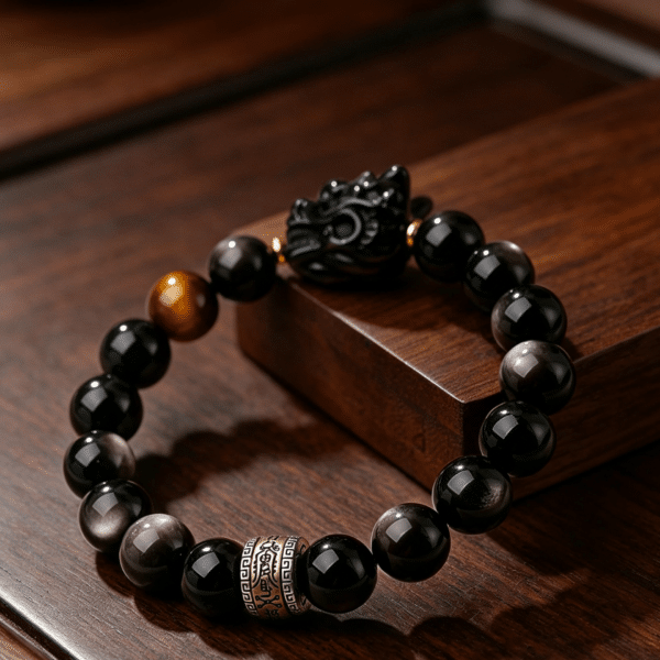 Silver Obsidian PiXiu Fortune Bracelet