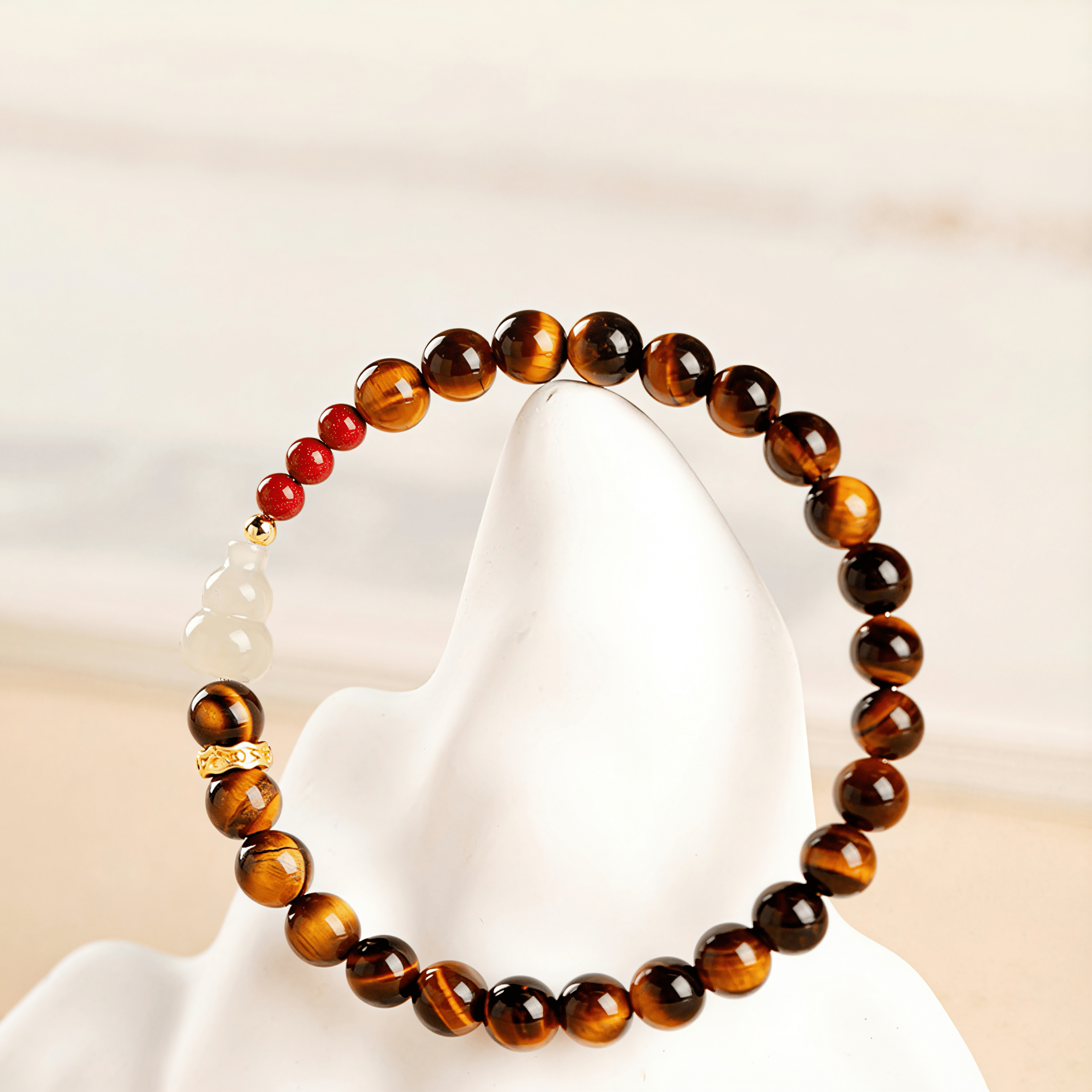 Tiger's Eye & Hetian Jade Gourd Fortune Bracelet