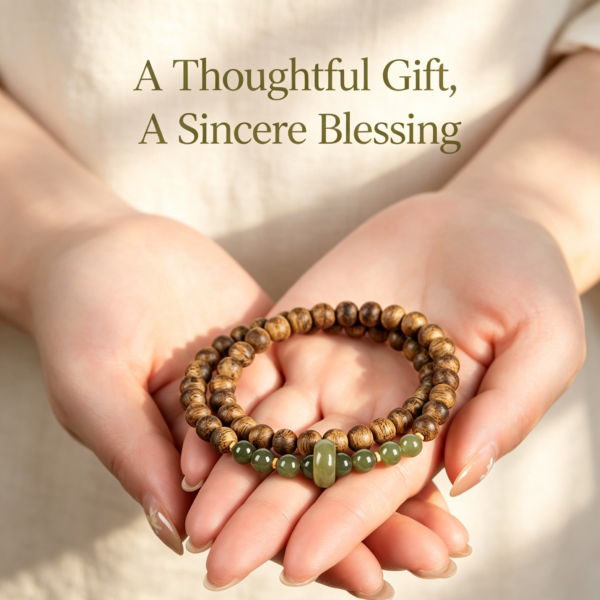 主图3 The Quiet Grove: Qi nan Agarwood & Hetian Jade Double-Wrap Bracelet