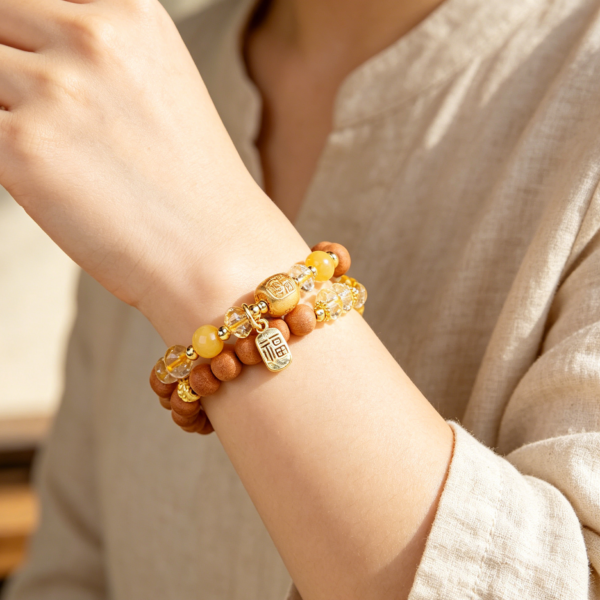 主图3 The Abundance Calm: Lao shan Sandalwood & Citrine "Fu" Fortune Bracelet