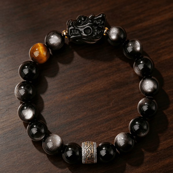 Silver Obsidian PiXiu Fortune Bracelet