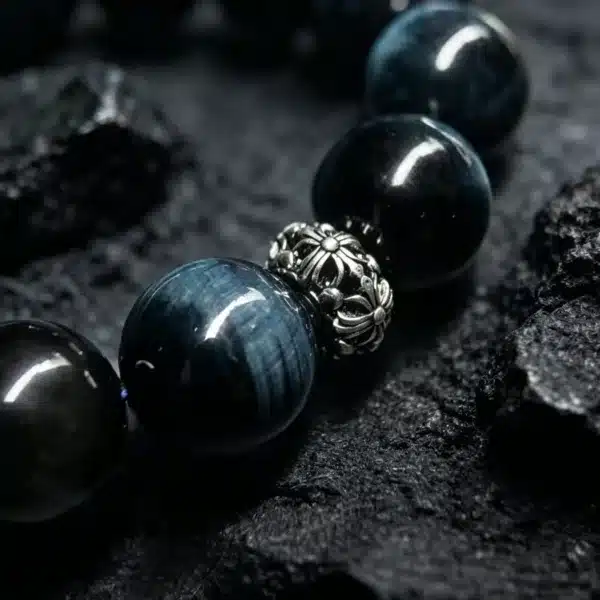 The Restart Shield: Silver Sheen Obsidian & Blue Tiger's Eye Bracelet