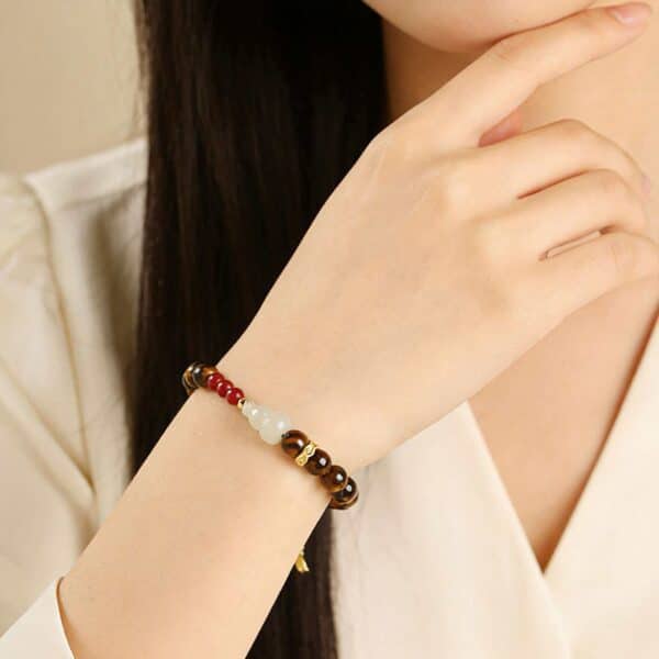 Tiger's Eye & Hetian Jade Gourd Fortune Bracelet