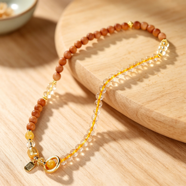 主图4-1 The Abundance Calm: Lao shan Sandalwood & Citrine "Fu" Fortune Bracelet