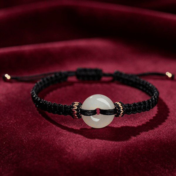 主图4 The Peace Circle: Genuine Hetian Jade Woven Lucky Cord Bracelet