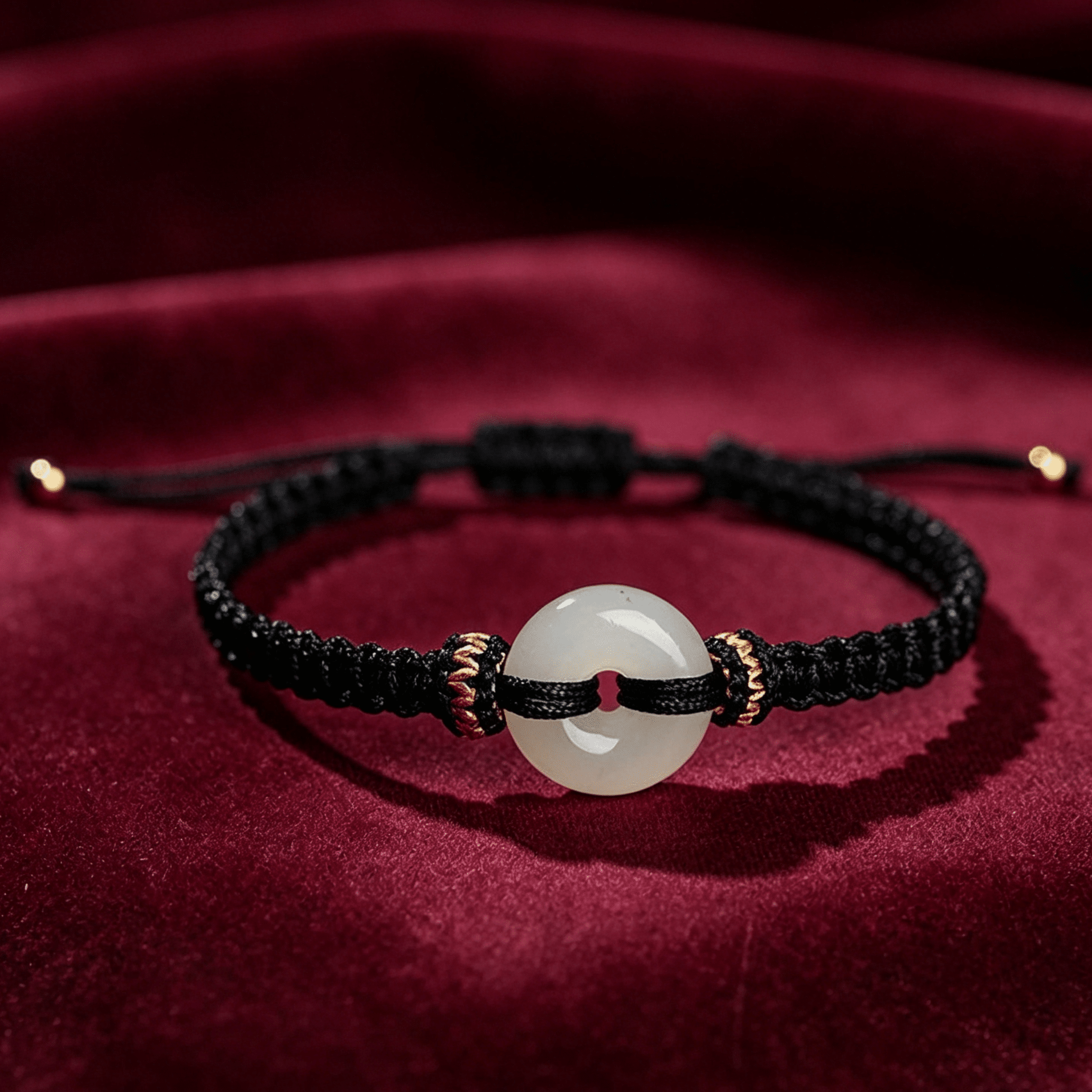  The Peace Circle: Genuine Hetian Jade Woven Lucky Cord Bracelet - Black (Protective Vibe)