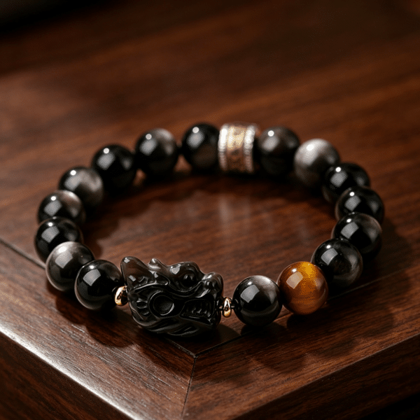 Silver Obsidian PiXiu Fortune Bracelet