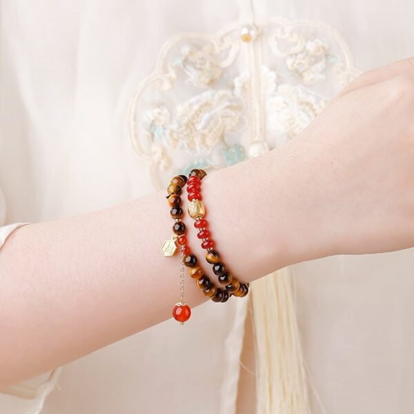 Tiger's Eye & Red Agate Double Wrap Bracelet