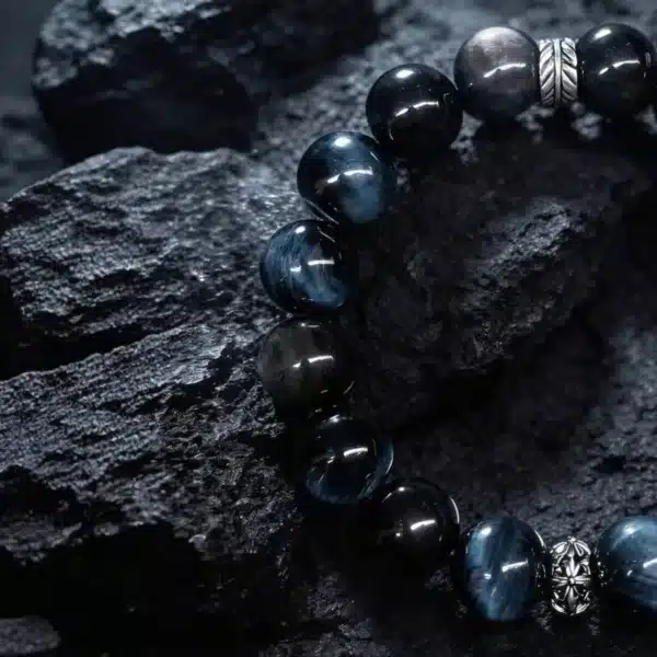 The Restart Shield: Silver Sheen Obsidian & Blue Tiger's Eye Bracelet