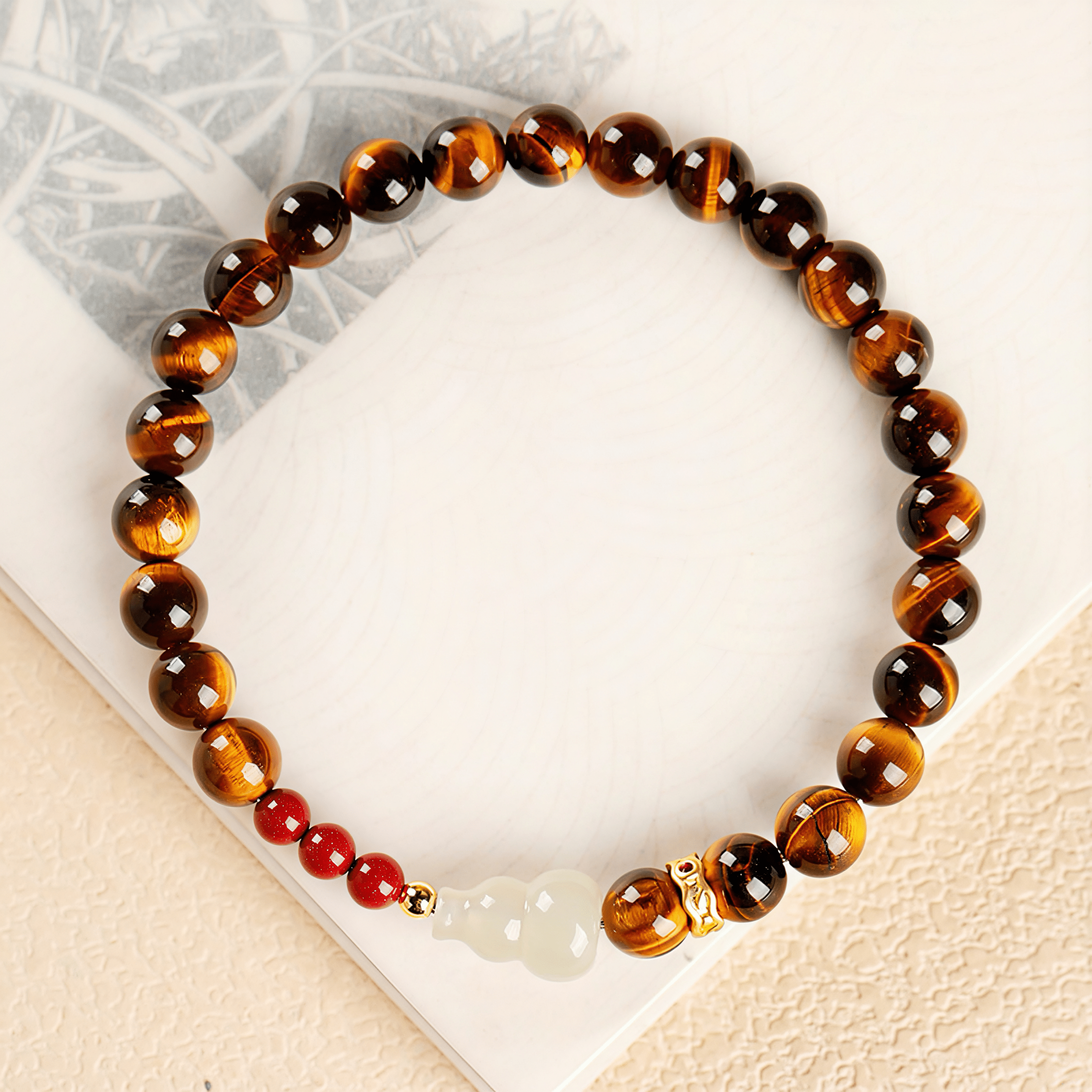 Tiger's Eye & Hetian Jade Gourd Fortune Bracelet