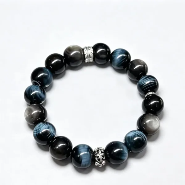 The Restart Shield: Silver Sheen Obsidian & Blue Tiger's Eye Bracelet