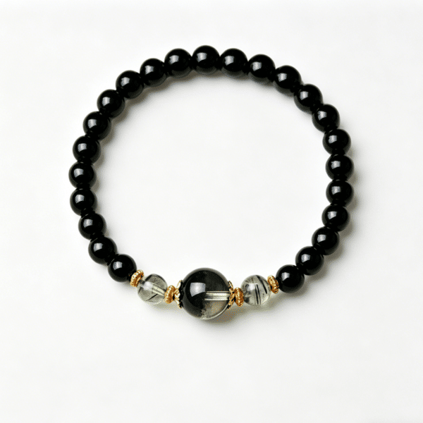 Natural Obsidian & Green Phantom Quartz Bracelet
