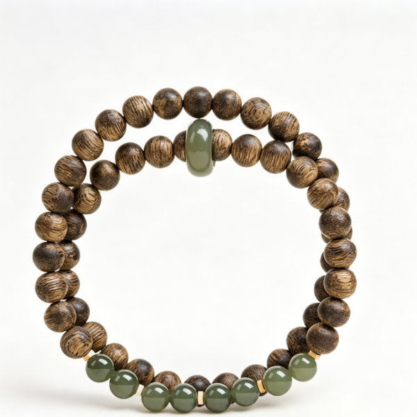 主图5 The Quiet Grove: Qi nan Agarwood & Hetian Jade Double-Wrap Bracelet