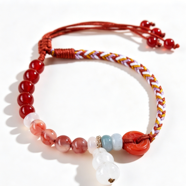 Lucky Gourd Braided Bracelet | South Red Agate & White Chalcedony
