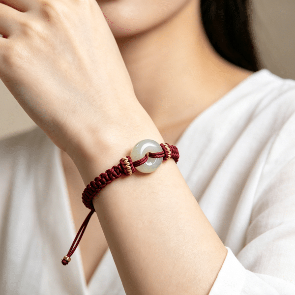  The Peace Circle: Genuine Hetian Jade Woven Lucky Cord Bracelet