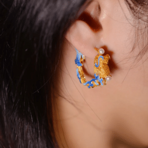 The Dragon Fortune: Handcrafted Cloisonné & 925 Sterling Silver Hoop Earrings