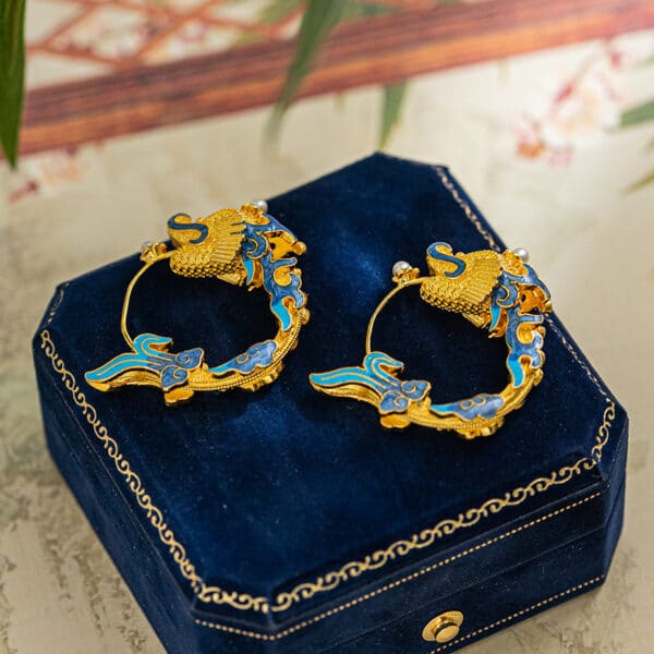 The Dragon Fortune: Handcrafted Cloisonné & 925 Sterling Silver Hoop Earrings