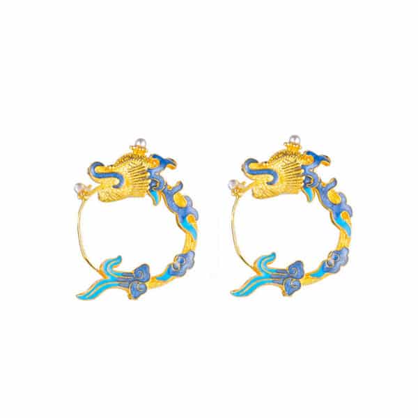 The Dragon Fortune: Handcrafted Cloisonné & 925 Sterling Silver Hoop Earrings