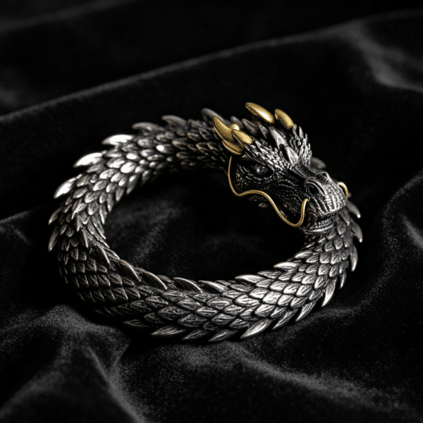 生成去文字提示词 (1) The Dominance Dragon: S925 Sterling Silver Vintage Bold Men's Dragon Bracelet