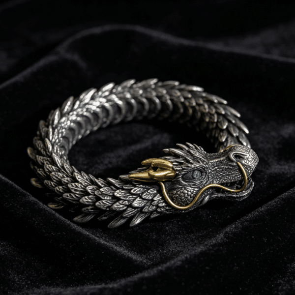 生成去文字提示词 (2) The Dominance Dragon: S925 Sterling Silver Vintage Bold Men's Dragon Bracelet
