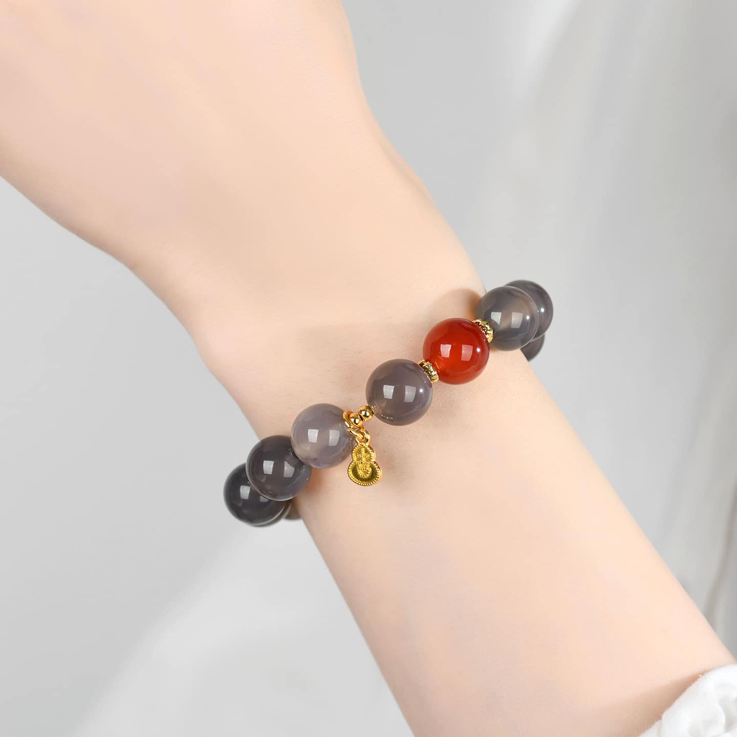 The Grounded Joy: Gray Agate & Southern Red Agate Bracelet - 12mm