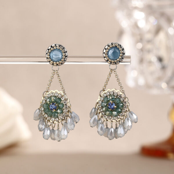 Bohemian Oriental Fan Crystal Tassel Dangle Earrings