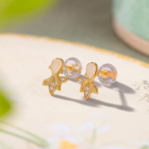 Lucky Koi Hetian Jade/Red Agate 925 Silver Earrings