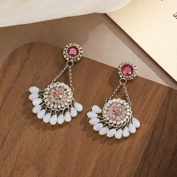 Bohemian Oriental Fan Crystal Tassel Dangle Earrings