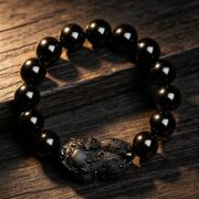The Abundance Guardian: Natural Obsidian Pixiu Bracelet - 14mm