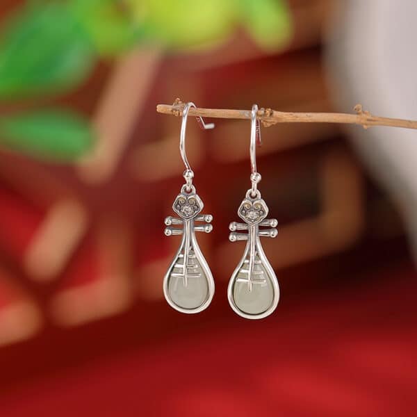 Fortune Hetian Jade 925 Sterling Silver Earrings
