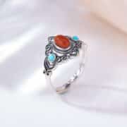 Lucky Nanhong Agate 925 Sterling Silver Ring