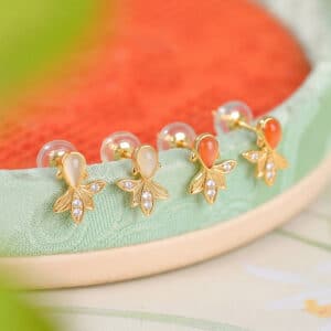 Lucky Koi Hetian Jade/Red Agate 925 Silver Earrings