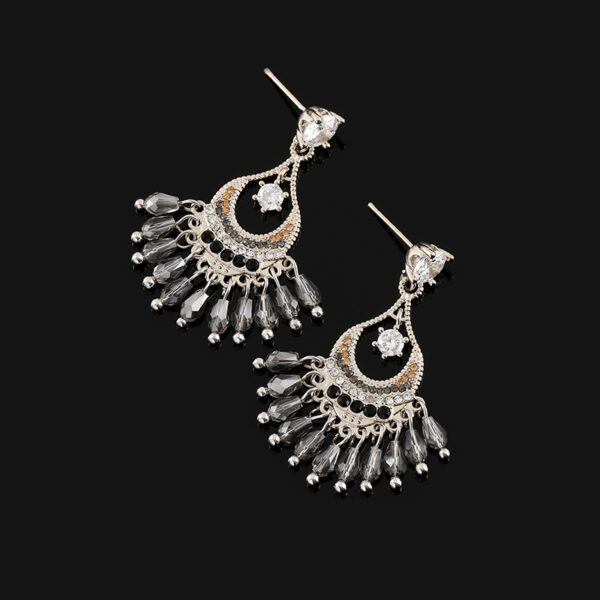 主图-1 The Calm Boho: Grey Crystal Tassel Earrings