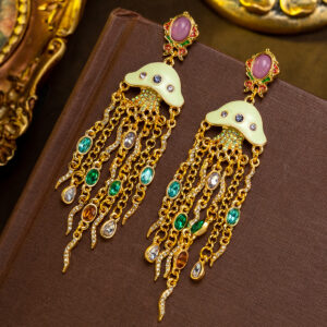 The Ocean Glow: Palace Enamel Jellyfish Gem Tassel Earrings
