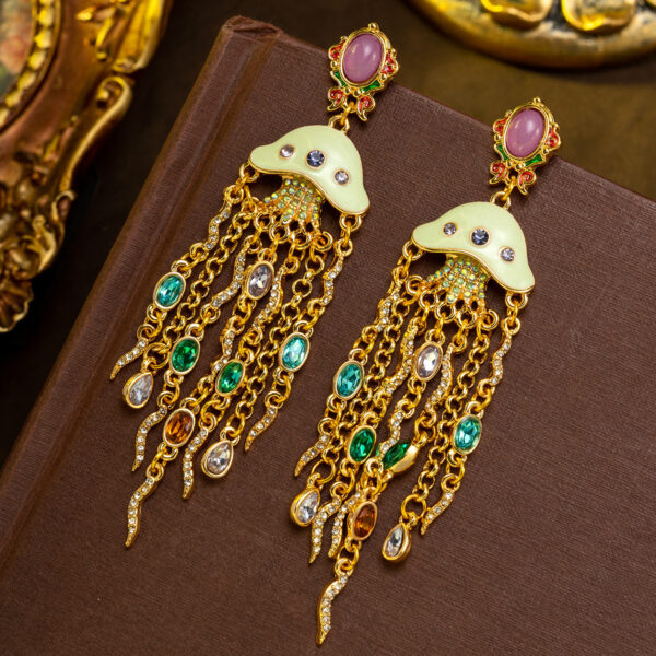 The Ocean Glow: Palace Enamel Jellyfish Gem Tassel Earrings
