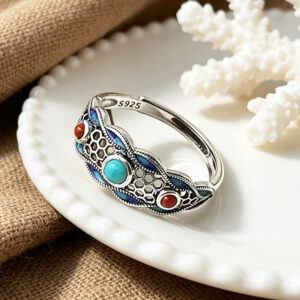 主图-1 The Azure Fortune: S925 Silver Turquoise Nanhong Agate Ring